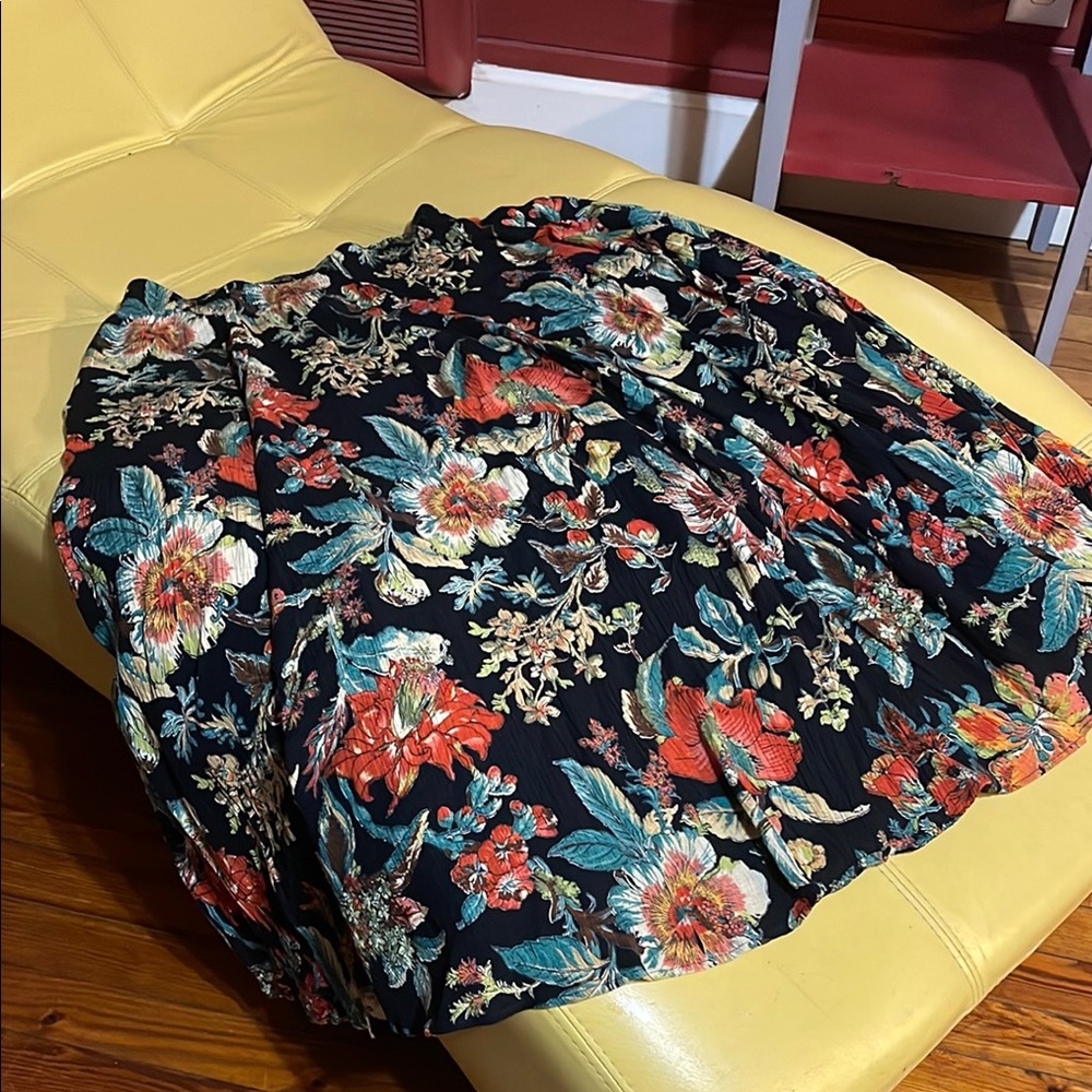 Floral A-Line Skirt - Black with Multicolor Flowers